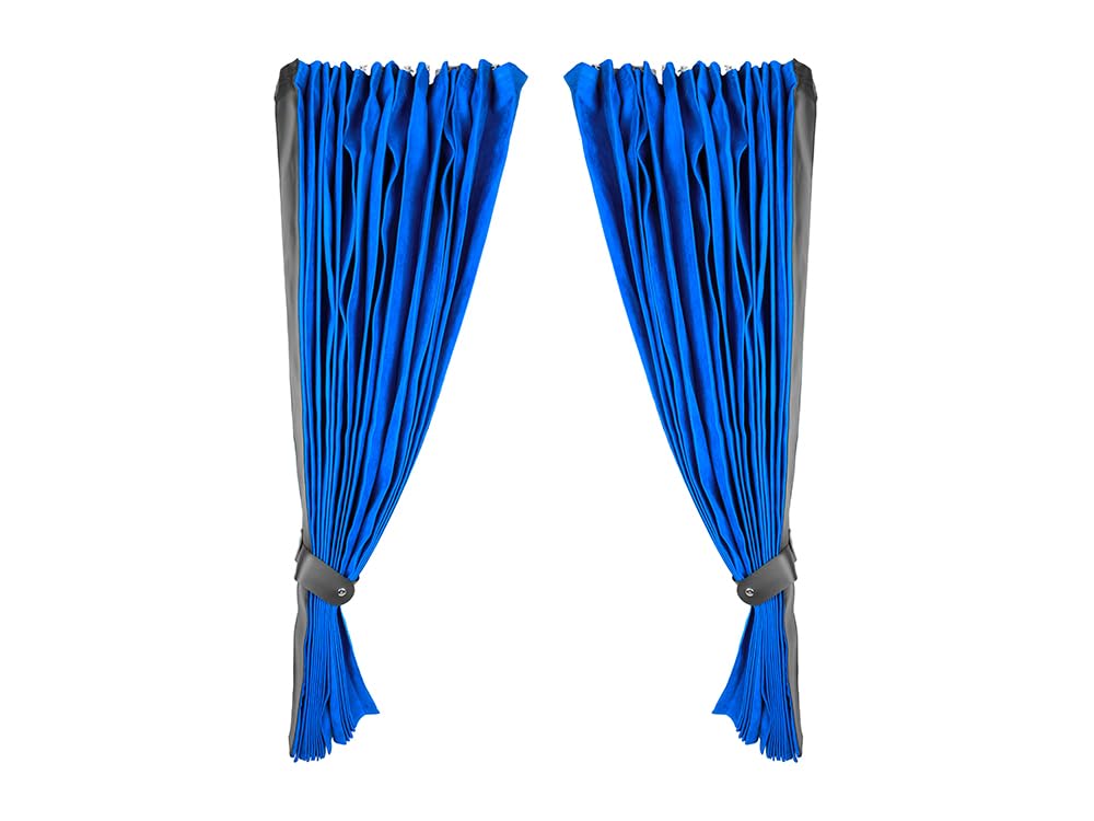 LKW Gardinen Scheibengardinen Vorhänge Passform Universal Blau mit Schwarz Leder Kante + Haken