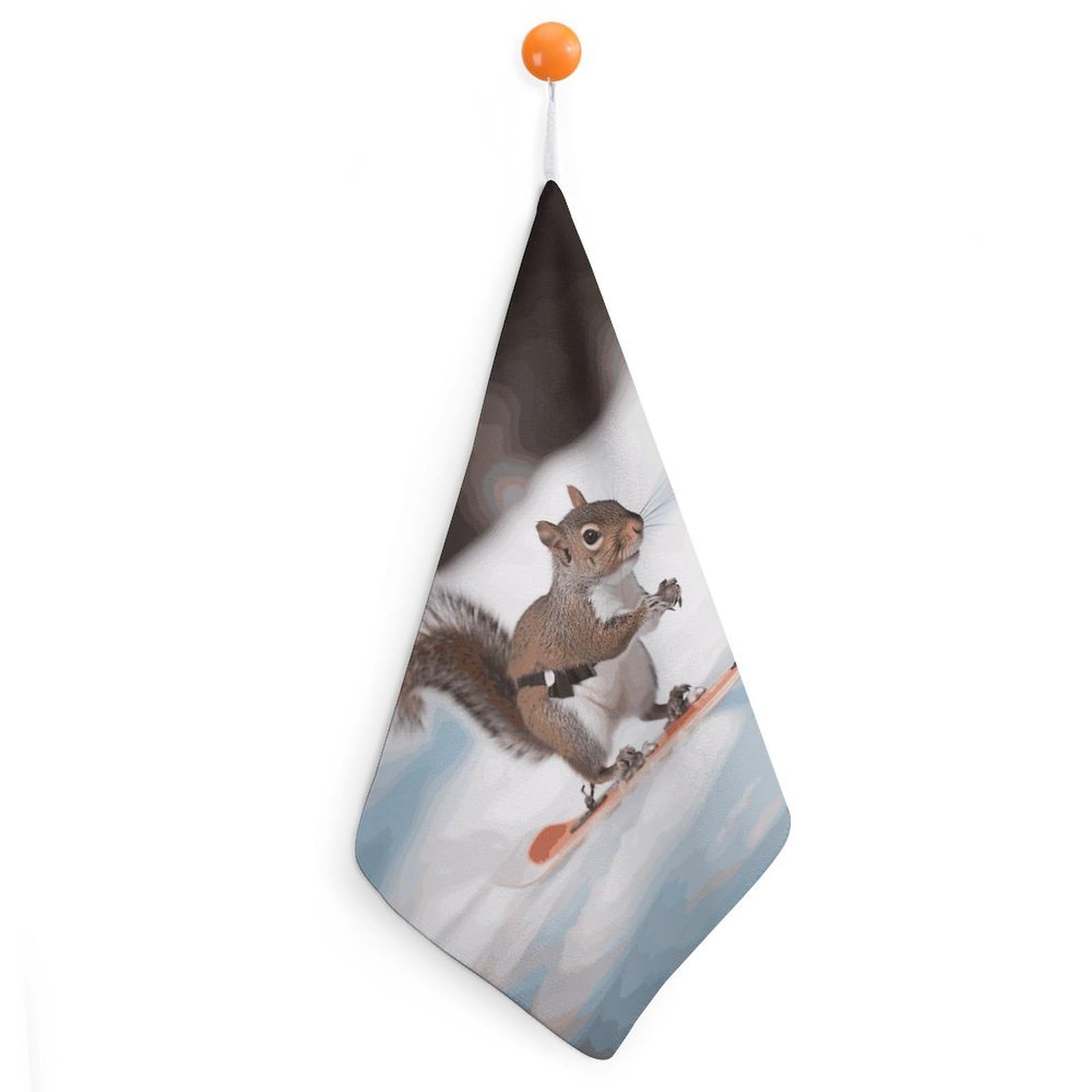 LDGSUPH Skiing Squirrel Hand Towels Fashion Hand Face Towel with Hanging Strap Absorbent Soft Decorative Towel Fade Resistant Cozy Face Cloths for Kitchen Gym Bathroom Towels 1PCS