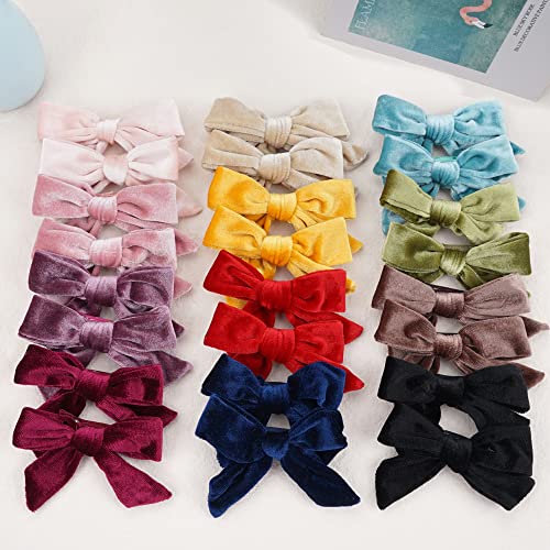 Bbgifts 4 Inch Velvet Hair Bows Clips, 24Pcs Toddler Girls Hair Bows Full Lined Alligator Clip Accessories Baby Girl Ponytail Pigtail Holder 12 Pairs Hair Clips #TOP6