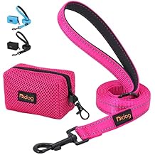 Didog 6FT Reflective Nylon Dog Leash, Durable 1 Wide Walking Pet Lead with Soft Padded Handle & Mesh Dispenser Poop Bag for Small Medium Large Dogs, Hot Pink