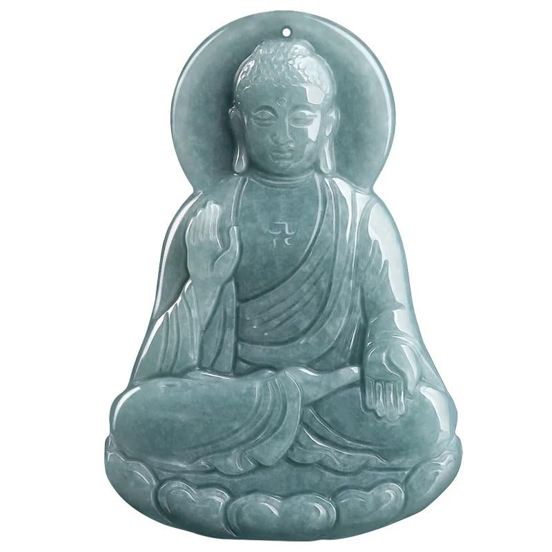 Collier jade glace bouddha contre le stress, pendentif jadéite d'eau bleue sculpté main apaisant