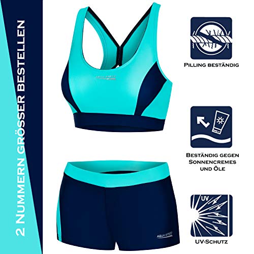 Foto von Aqua Speed Damen Sport Bikini Set | Bustier Two Piece Swimsuit | Zweiteilige Badebekleidung | Bikinis for Women | Schwimmbekleidung Frauen | Schwimmen | Gr. 40, 42 Türkis - Navy | Fiona