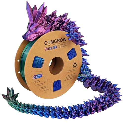 Image of Comgrow Tri-Colors Silk PLA 3D Printer Filament, Rainbow PLA Filament 1.75mm, Dimensional Accuracy + /- 0.02 mm, 1KG Spool, Coextrusion 3D Filament with Shiny Silk Red-Blue-Green