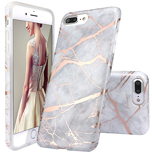 DOUJIAZ iPhone 7 Plus Case,iPhone 8 Plus Case, Gray Shiny Rose Gold Marble Design Clear Bumper TPU Soft Case Rubber Silicone Skin Cover for iPhone 7 Plus (2016) / iPhone 8 Plus (2017) ¡­