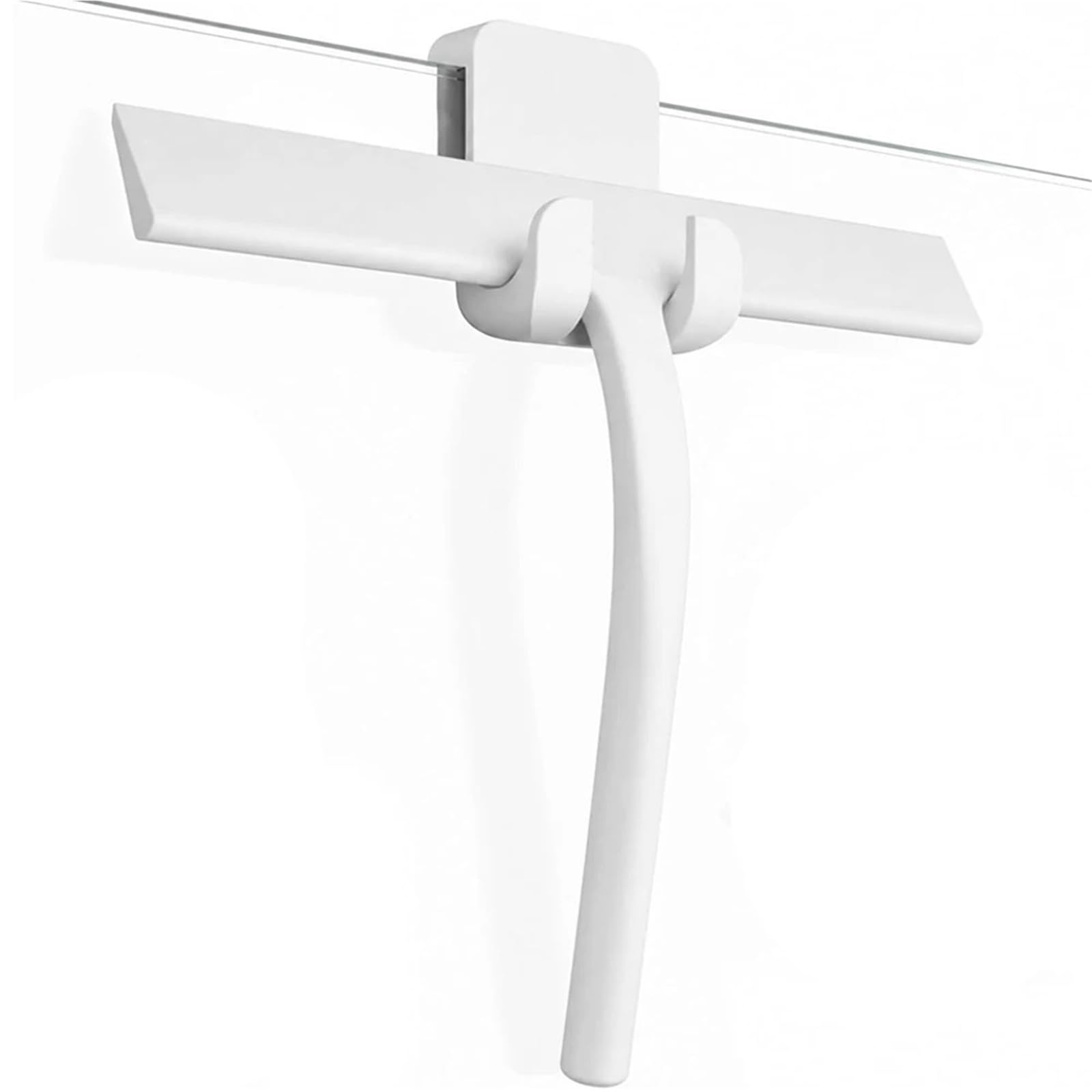 Shower Squeegee For Glass Doors All-Purpose Blade Shower Squeegee Stainless Steel For Glass Doors Mirror Window Tile Scrubber Cleaner With Hook Silicone(White with holder)