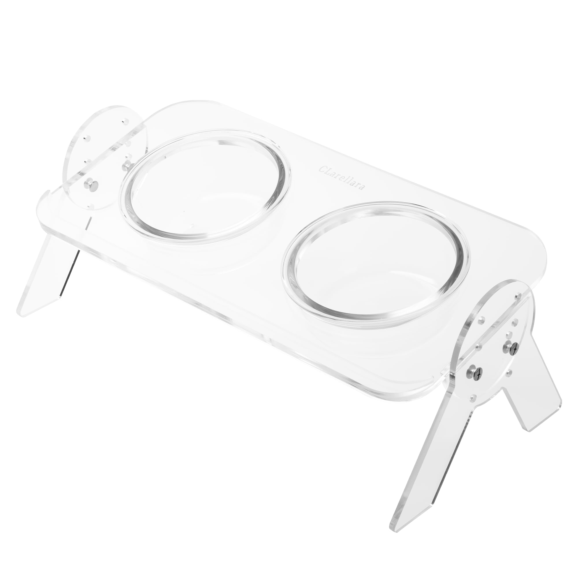 Dog and Cat Bowls Elevated Set - Acrylic Feeder Stand，Pet Feeder Double Bowl Raised Stand Comes with 2 Removable Glass Bowls .Perfect for Cats Puppies Small Dogs,Clear