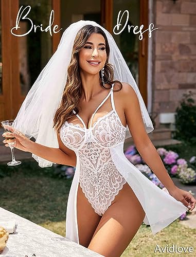 Image of Avidlove Babydoll Lingerie for Women Floral Snap Crotch Teddy Chemise Nightie Lace Nightgown