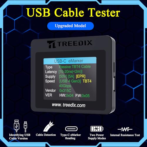 usb cable tester with 2434 color screen for emarker reading pd 3031 detection resistor and continuity check compatible with lightning type-c micro-b 2030 and mini-b cables