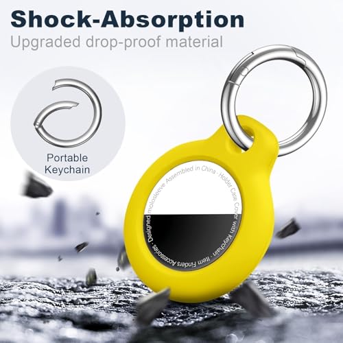 Image of MOLOSLEEVE Case for AirTag 2nd Gen (2026) & 1st Gen, Shockproof Holder Anti-Scratch Protective Cover for Air Tags, Men's Women's Keyrings & Keychains for Keys, Luggage, Bags, Yellow