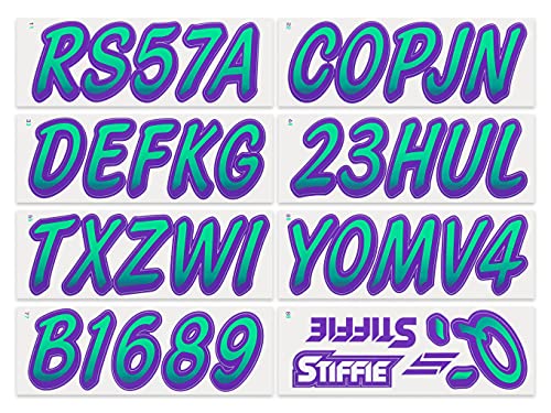 Image of STIFFIE Whipline Seafoam Green /Purple 3 inch Alpha-Numeric Registration Identification Numbers Stickers Decals for Boats & Personal Watercraft
