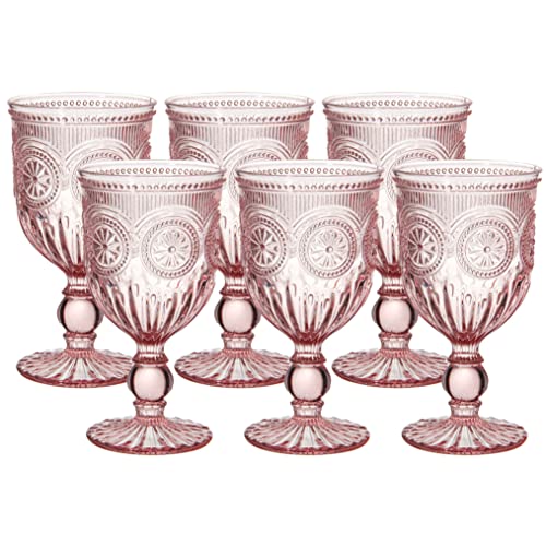 Kingrol Paquete de 6 copas de agua vintage, copas de vino de 10 onzas, vasos de bebida mixtos, juego de vasos de color rosa romántico para bodas, fiestas, uso diario Cover
