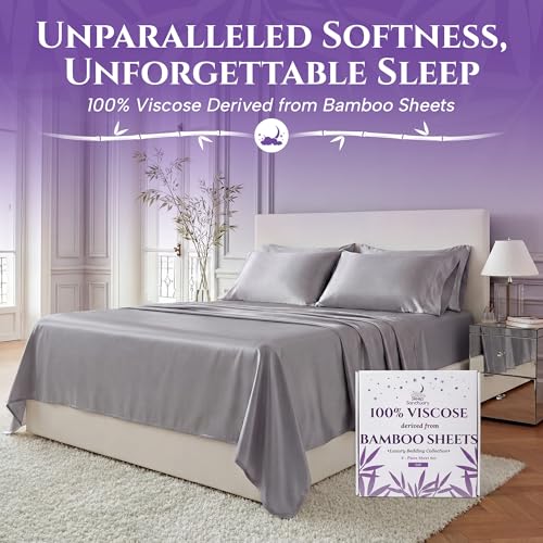 SLEEP SANCTUARY 100% Viscose Derived from Bamboo Sheets Full 6pcs – BamBliss Luxury Cooling Sheets for Hot Sleepers - Cloud Soft, 17" Deep Pocket, Ultra Durable Bed Set (Midgrey) — view 2
