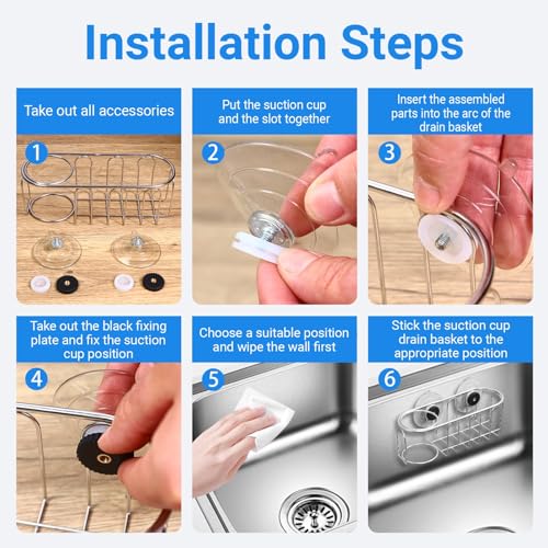 WSOQYEO Sink Sponge Holder, Magnetic Kitchen Sink Caddy Holder, 304 Stainless Steel Sink Brush Holder+Sponge Holder, Two Suspension Modes, Sink Drain Frame- Silver (Traceless suction cup)