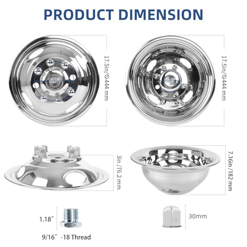 Image of hightall 16 Wheel Simulators, 16 inch 8 Lug Stainless Steel RV Hubcaps,Polished Surface,2Pcs Front Wheel /2Pcs Rear Wheel,Bolts On Wheel Cover Set Compatible with Ford 2008-2025 E-350 /E450 Dual Rear Wheel