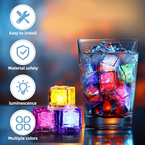 Lhdfyqt 12 Stück LED Eiswürfel Lichter, Leuchtende Eiswürfel, LED Eiswürfel für Getränke, LED Eiswürfel mit Flüssigkeitssensor, für Festival Hochzeit Party Bar Dekoration
