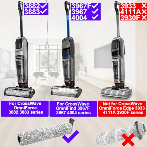Image of For Bissell CrossWave OmniForce & OmniFind Vacuum Cleaner, 3x Multi-Surface Brush Rollers + 3x HEPA Filters + 1x Clean Brush, Replacement Parts 3882 /3883 /3967F Series, Compare to Model 1640064