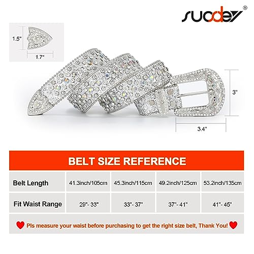 Image of SUOSDEY Rhinestone Belt Men Women for Jeans Dress Western Cowgirl Cowboy Studded Glitter Sequin Strap Belt, A-silver, 41.3 inch /105cm fit waist: 29 inch-33 inch