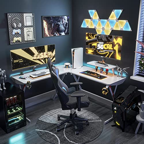 Motpk White L Shaped Gaming Desk, 51 Inch Gamer Desk Gaming Table With Carbon Fiber Texture, Corner Computer Desk L Shape With Monitor Stand & Cup Holder & Headphone Hook, Gift Ideas #TOP1