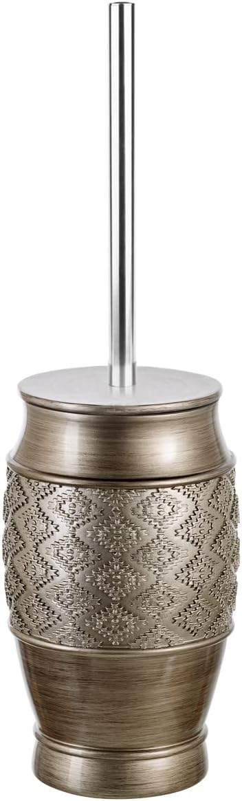 Creative Scents Bathroom Accessory Set - 6 Piece Bathroom Set Includes: Toilet Brush and Holder, Tissue Cover, Toothbrush Holder, Soap Dispenser, Tumbler & Soap Dish, Brushed Silver - Dublin Style