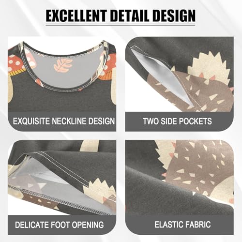 ALAZA Hedgehog Cartoon Mushroom Retro Pajamas Short Sleeve 2 Piece Sleepwear Top and Bottom Pajama Set Unisex4