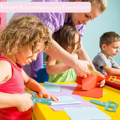 GutSache 2 Stück Kinderschere + 48 Blatt buntes Bastelpapier Für Kinder ab 2 Jahren | Bastelset für Kindergarten, Vorschule & zu Hause | Ideal als Gastgeschenk Mitgebsel
