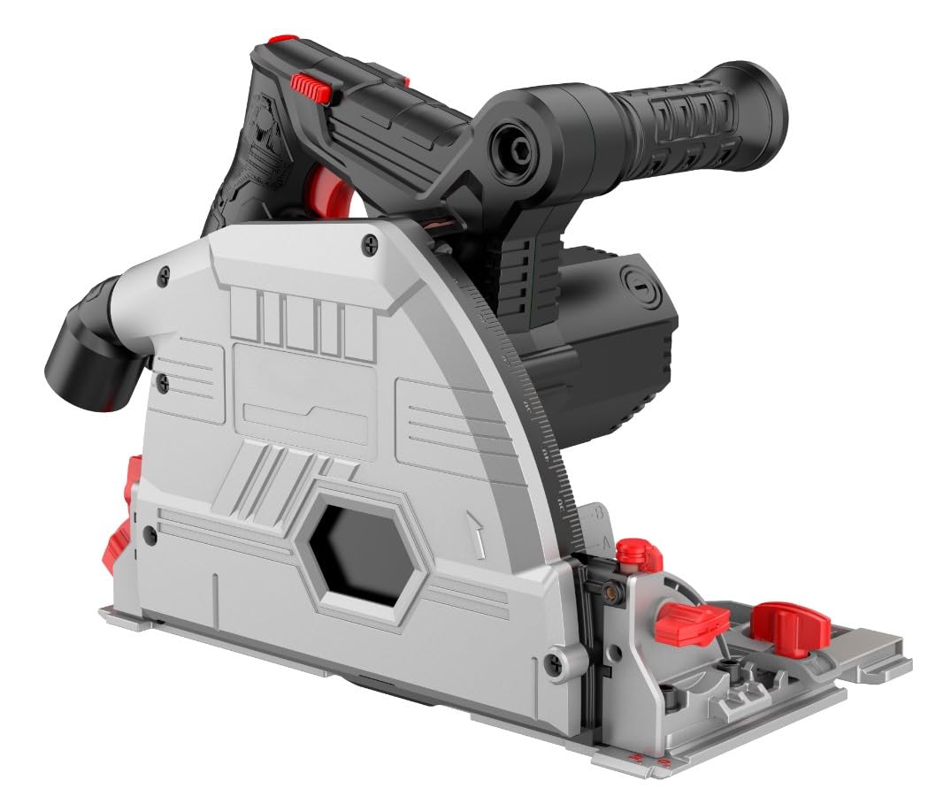 Sega circolare sommergibile a batteria, 1200 W, con guida da 1,4 m, sega circolare a mano, taglio a 45°, diametro 165 mm, 40 denti, sega circolare a mano, 5000 giri/min, profondità di taglio 57 mm