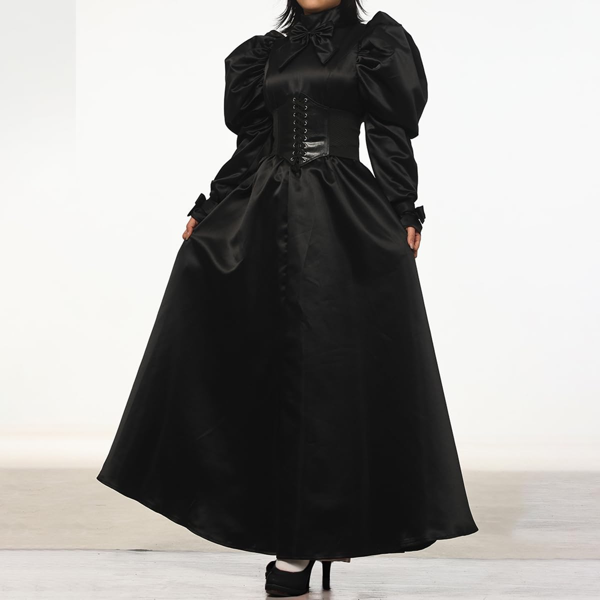 Womens Victorian Dress Gothic Witch Dress Medieval Ball Gown with Hoop Skirt for Halloween Costume