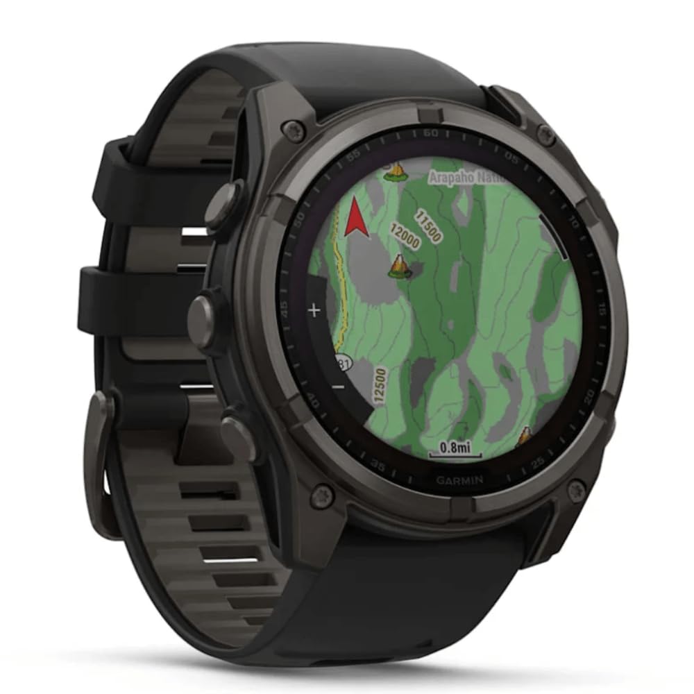 GARMIN FENIX 8-51 MM, SOLARE, ZAFFIRO GRIGIO CARBONIO DLC TITANIO CON SILICONE NERO/GRIGIO CIOTTOLO