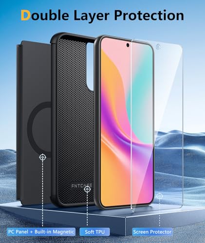 Image of FNTCASE for Galaxy A54-5G Phone Case - Samsung A54 5G Magnetic Cover [Fit for Magsafe] with Screen Protector, Anti-Slip Textured, TPU+PC Dual Layer Shockproof, Military Grade Drop Protection (Black)