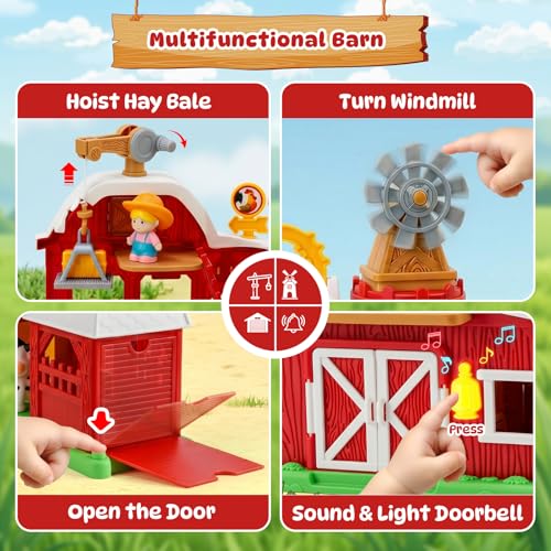 Wdebay Farm Animals Barn Playset with House, Montessori Toys with Light & Sound, Learning Pretend Toys for Toddler Age 18M+, 2 Year Old Boys Girls Kids Birthday Gift by Wdebay - Image 3