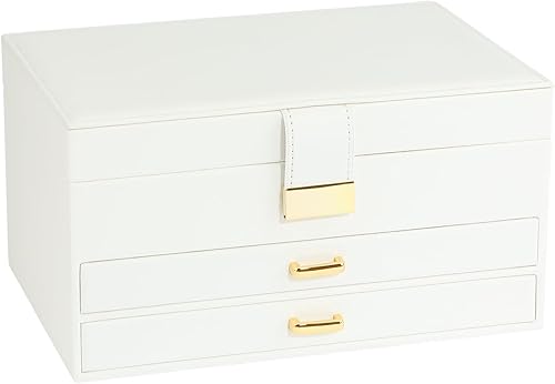 V-LAFUY Caja organizadora de joyas, joyero para mujer de 3 capas con 2 cajones, grandes organizadores de joyas, cajas de joyería para exhibir