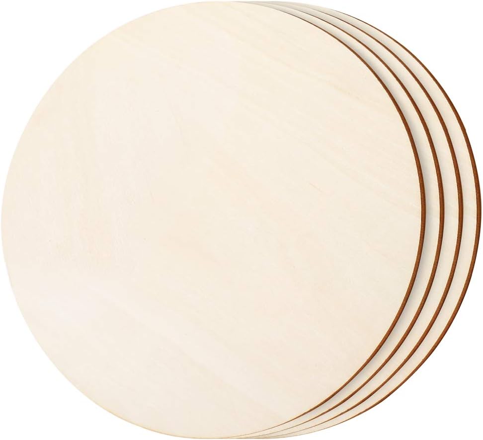 Caydo 4 Pieces 12 Inch Round Wood Circle, Unfinished Round Wood Slices for Craft Pyrography, Painting and Door Hanger