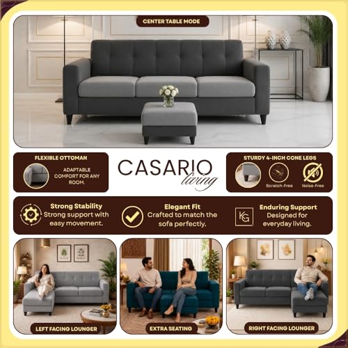 Image of Homeboy 4 Seater L Shape Sofa Set with Movable Ottoman | Flexible Left or Right Layout | Luxe Velvet Suede Fabric | Comfortable Seating | Modern Sofa for Living Room -Light Gray