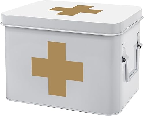 Miniatura 23 de Caja de medicamentos Flexzion, botiquín de farmacia para el hogar, 33 x 21 x 19 cm, almacenamiento de medicamentos de metal para emergencia, Rosa