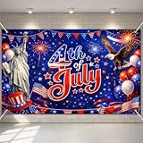 BlissYard 4th of July Banner Patriotic Banner Independence Day Decorations American Flag Bald Eagle Statue of Liberty Fireworks Patriotic Party Banner for Indoor Outdoor Home Yard Party Supplies 71x43 Inches