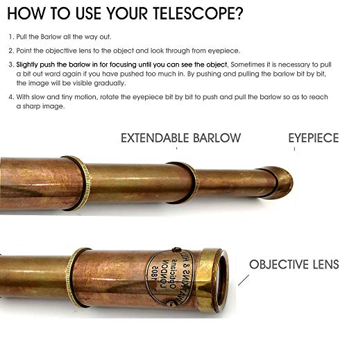 Nautical Brass Spyglass Telescope With Wooden Box, Brass Pirate Brass Telescope, Spyglass Collapsible Monocular Decorative Telescope With Glass Optics For Kids (Antique Finish) #TOP6