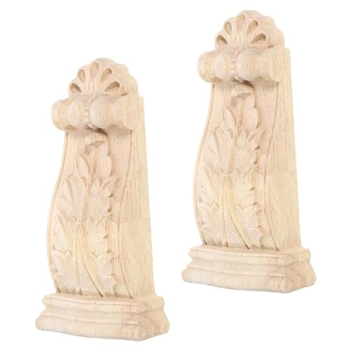 Operitacx 2er Set Holzkonsolen Dekorative Regalwinkel aus Massivholz, Geschnitzte Holzornamente (13x6x3cm), Rustikale Zierelemente für Möbel, Kamin & Wandregal, Vintage Design (Hellbraun)