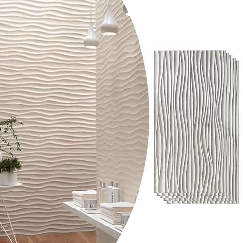 Paneles de pared ondulados 3D, diseño moderno impermeable para decoración interior y exterior, perfectos para estudios de arte y fondos (blanco-b, paquete de 5)