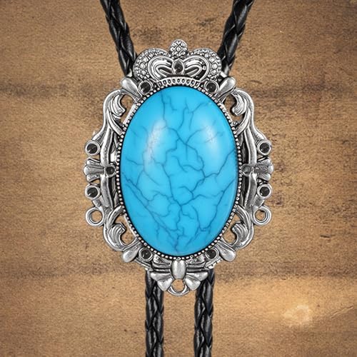 Image of ElevateTech Bolo Tie for Men Western Cowboy Bolo Tie Necklace Shape Round Ties Supplies Accessories Western Handmade (Blue)