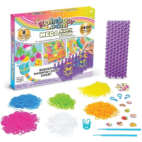 Rainbow Loom: Mega Mighty Loom - Rubber Band Jewelry Craft Kit, Large Loom Set for Intricate Bracelet Designs w/Cute-tique Charms-Hooks-Clips, Kid 6+