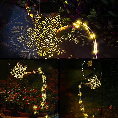 DeepDream Solar Gießkanne Lichterkette Aussen, LED Außen Solarlampen Wasserdicht Gartendeko Gießkannenlicht Lichter mit Schäferhaken, Vintage Lichterkette Aussen für Garten Hofweg Balkon Terrasse