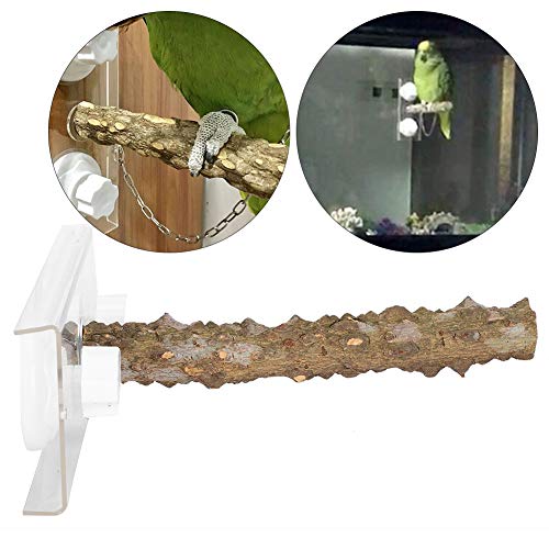 Image of Bird Wood Standing Rod, Parrots Perch Bird Shower Standing Rod Wood Bird Perch for Bird Cage with Suction Cup Simple Installation Wood Perch Parakeet Toys 7.87inch