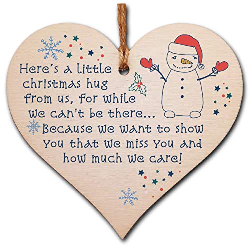 The Plum Penguin Handmade Wooden Hanging Heart Plaque Christmas Tree Bauble A Little Hug While We Can't Be There Card Alternative Long Distance Family Friends