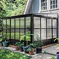 Domi 10x12FT Wall Mounted Sunroom, Wall Solarium with Aluminum PC Sloping Roof, Detachable PC Screen House, Lockable Sliding Front and Side Doors, Outdoor Lean-to Gazebo, Sun Room for Deck Patio