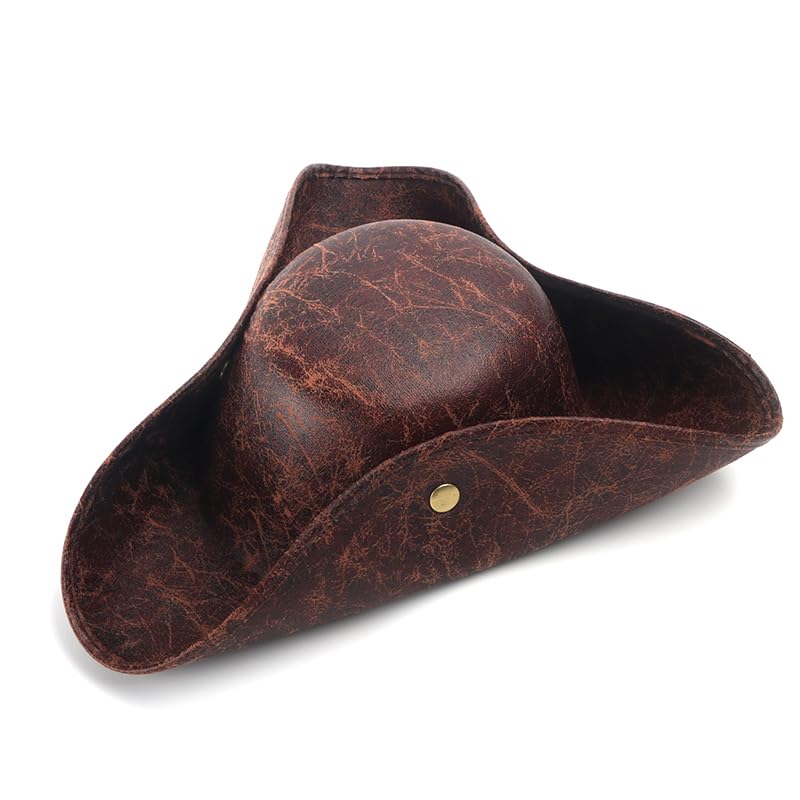 Scotamalone Brown Pirate Hat Tricorn Captain Hat Distressed Vintage Pirate Hat for Men Women Pirate Costume Accessories