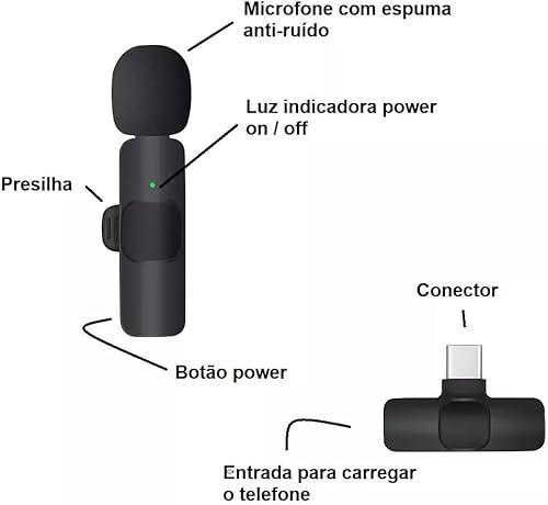 Microfone Lapela Wireless Sem Fio - Vendido por Q2TEK (Type-C Duplo)