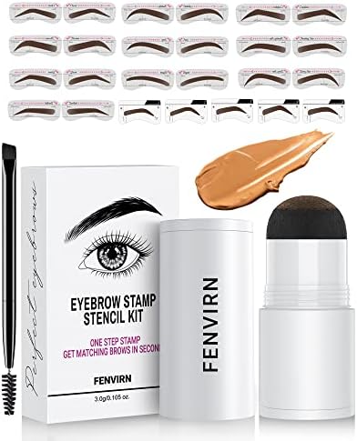 Eyebrow Stamp Stencil Kit, 1 Step Eye Brow Stamping kit with 25 Stencils for Perfect Brows, Long-Lasting and Waterproof