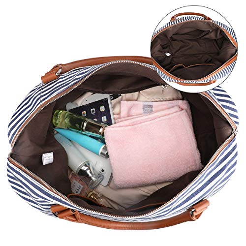 S-ZONE Women Travel Tote Canvas Weekender Bag Carry On Shoulder Duffel PU Leather Purse