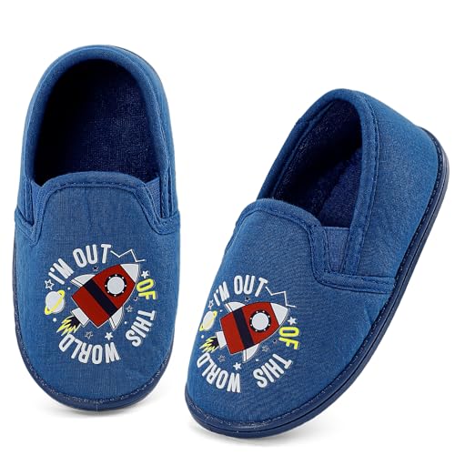 MK MATT KEELY Zapatillas de Estar por Casa Niño Pantuflas Invierno Espacio Infantiles Zapatos Antideslizantes Suave Interior,Azul,EU27