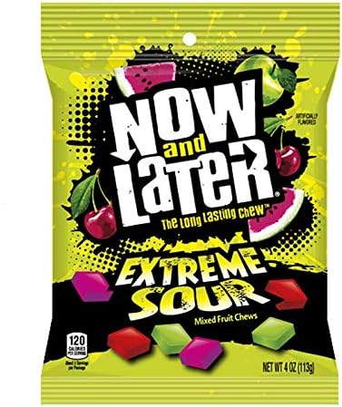 Now & Later Extreme Sour Taffy Fruit Chews Candy - 4 oz. Bag
